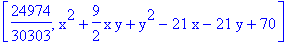 [24974/30303, x^2+9/2*x*y+y^2-21*x-21*y+70]
